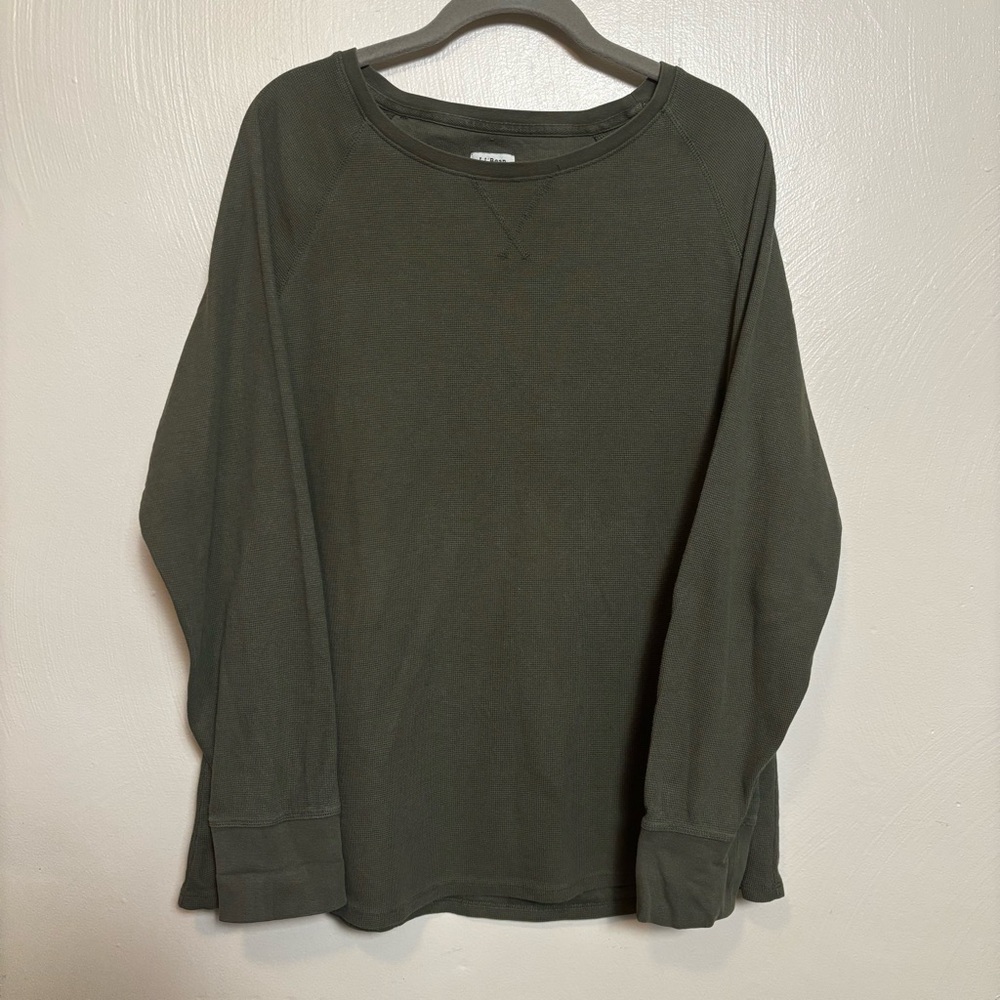 LL Bean Women’s Shirt Long Sleeve Waffle Texture Crew Neck Green XL Petite